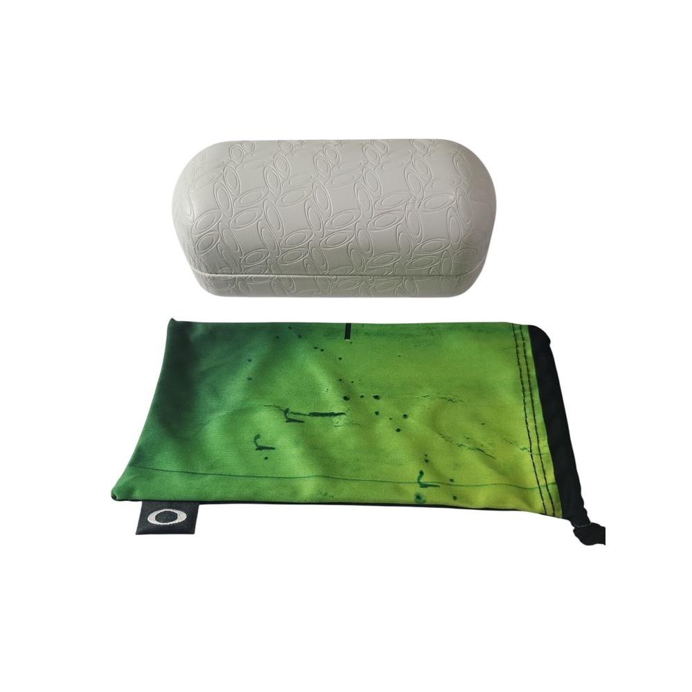Oakley White Embossed Hard Sunglasses Case with Green Microbag Pouch Set